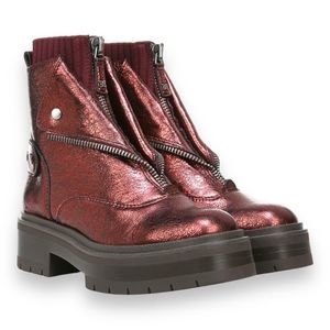 SAM EDELMAN Lind Moto Boots in Bordeaux Leather Size 8